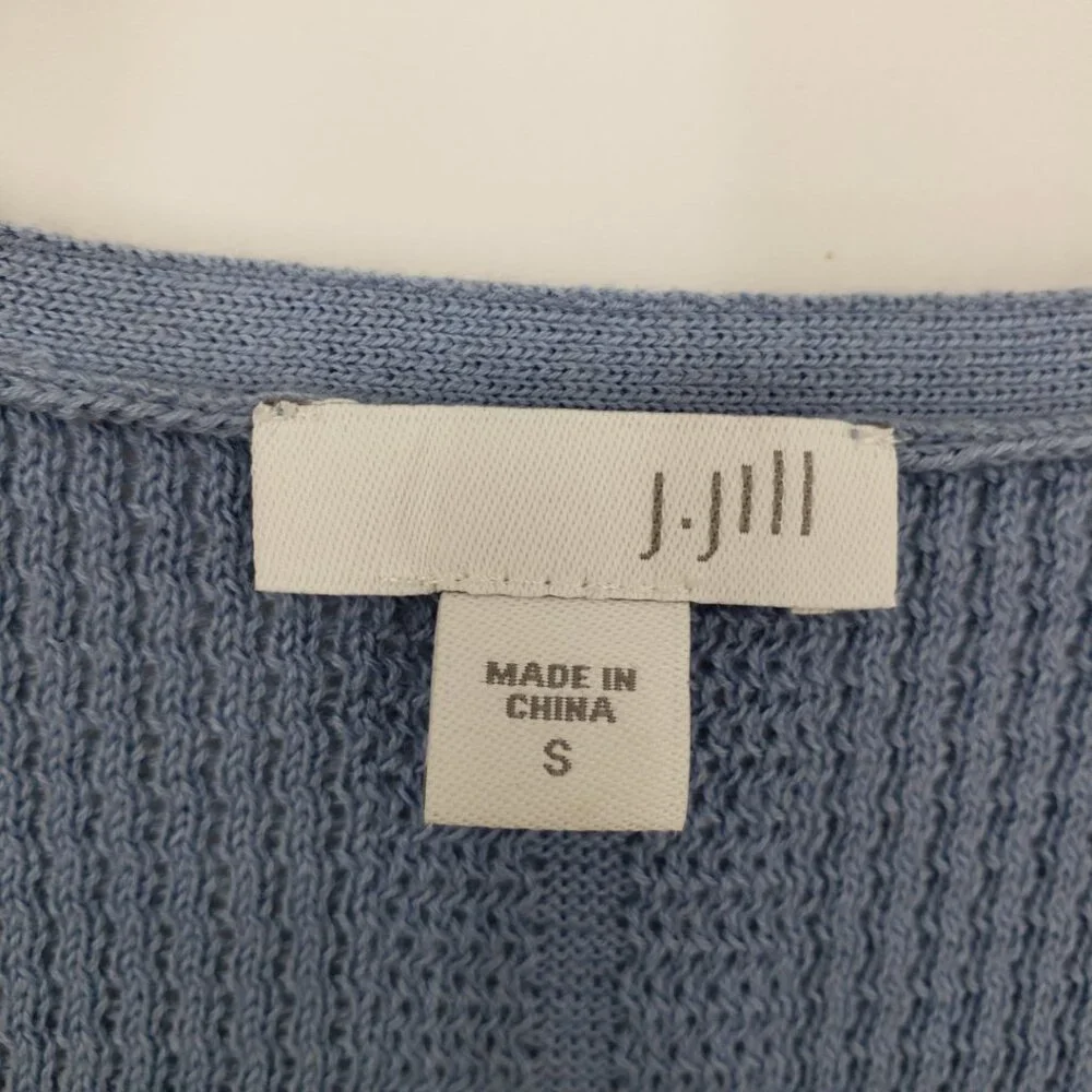 J. Jill Cotton‎ Textured Knit Sweater S V Neck Light Blue 3/4 Sleeves